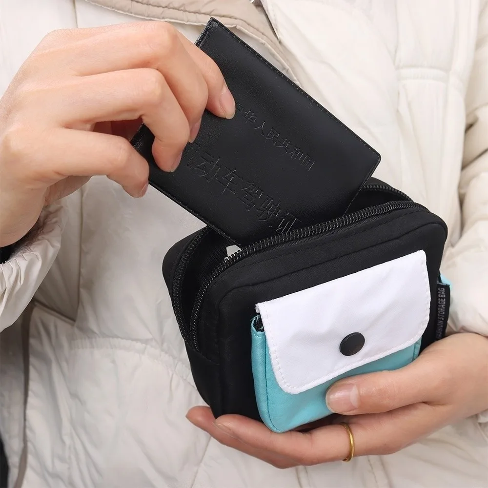 

Wallet Contrast Color Canvas Coin Purse Square Multifuctional Earphone Bag Korean Style Lightweight Mini Storage Bag Outdoor