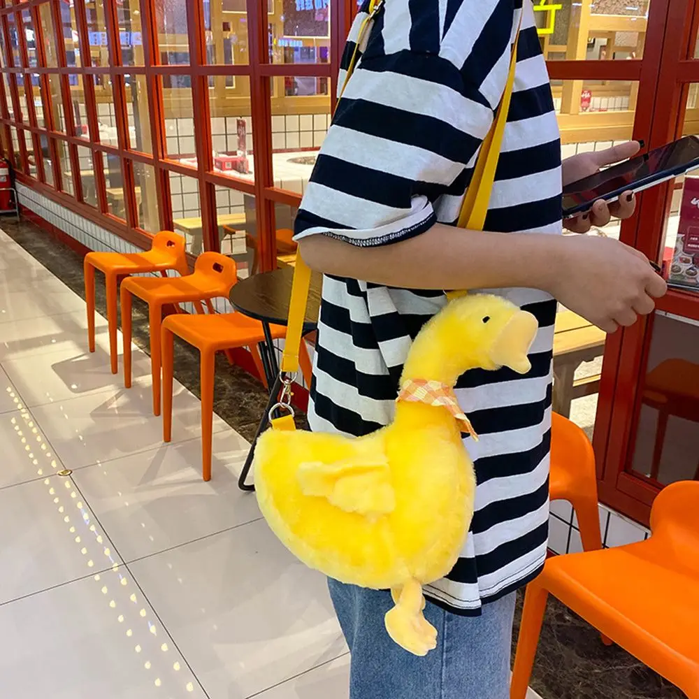 Tas selempang katun untuk wanita, tas bahu katun angsa bebek mainan hewan kartun kreatif lucu, tas boneka gaya Korea