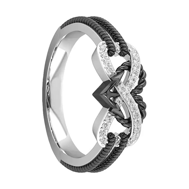 

Men Women Stainless Steel Couple Rings, Heart Black Zircon Wedding Jewelry Gift Size 5-13