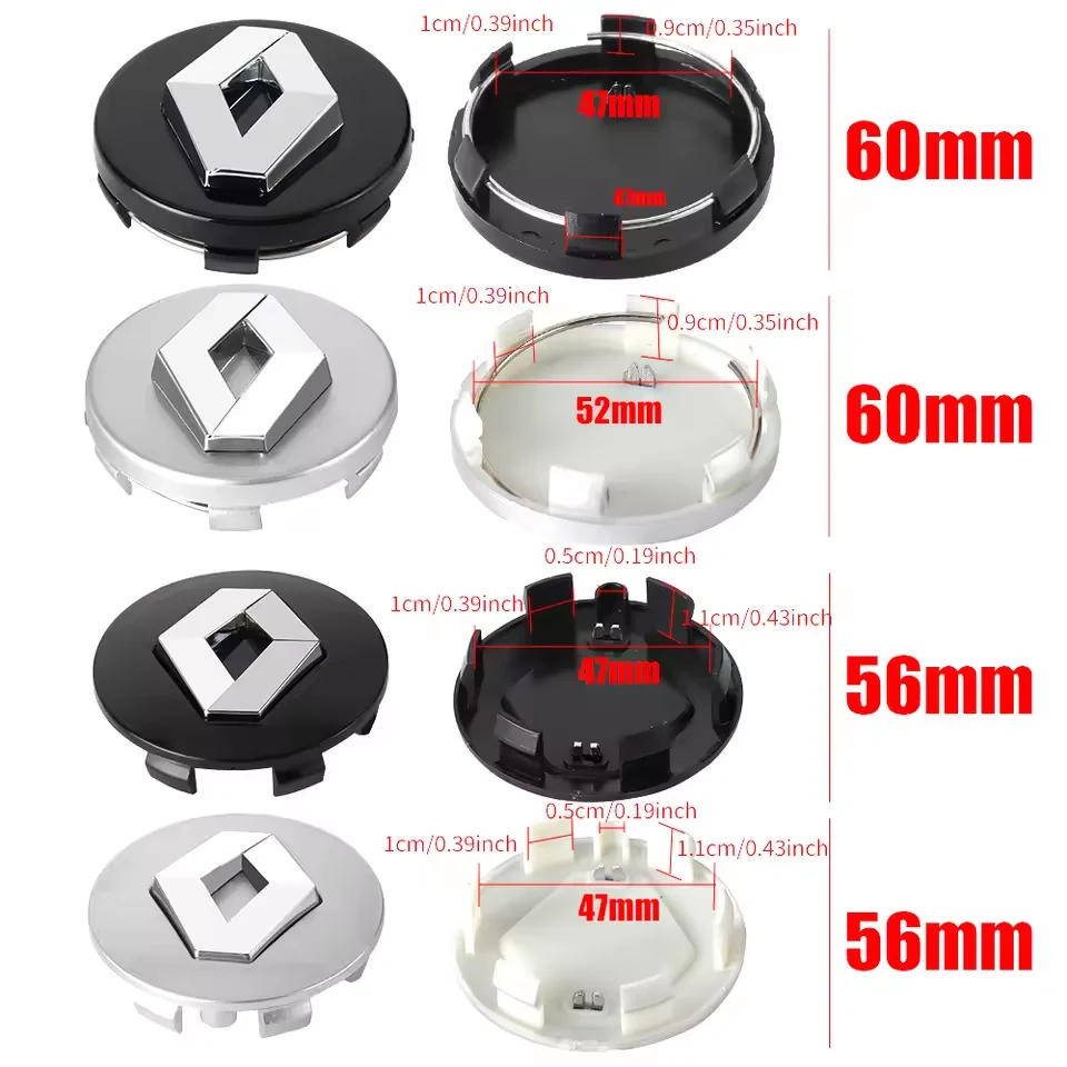 4PCS Car Wheel Center Cap 56mm/60mm Hub Badge Rims Cover Logo for Renault Megane 2 3 Clio 4 Trafic Captur Kangoo Zoe - Set of 4 view 6