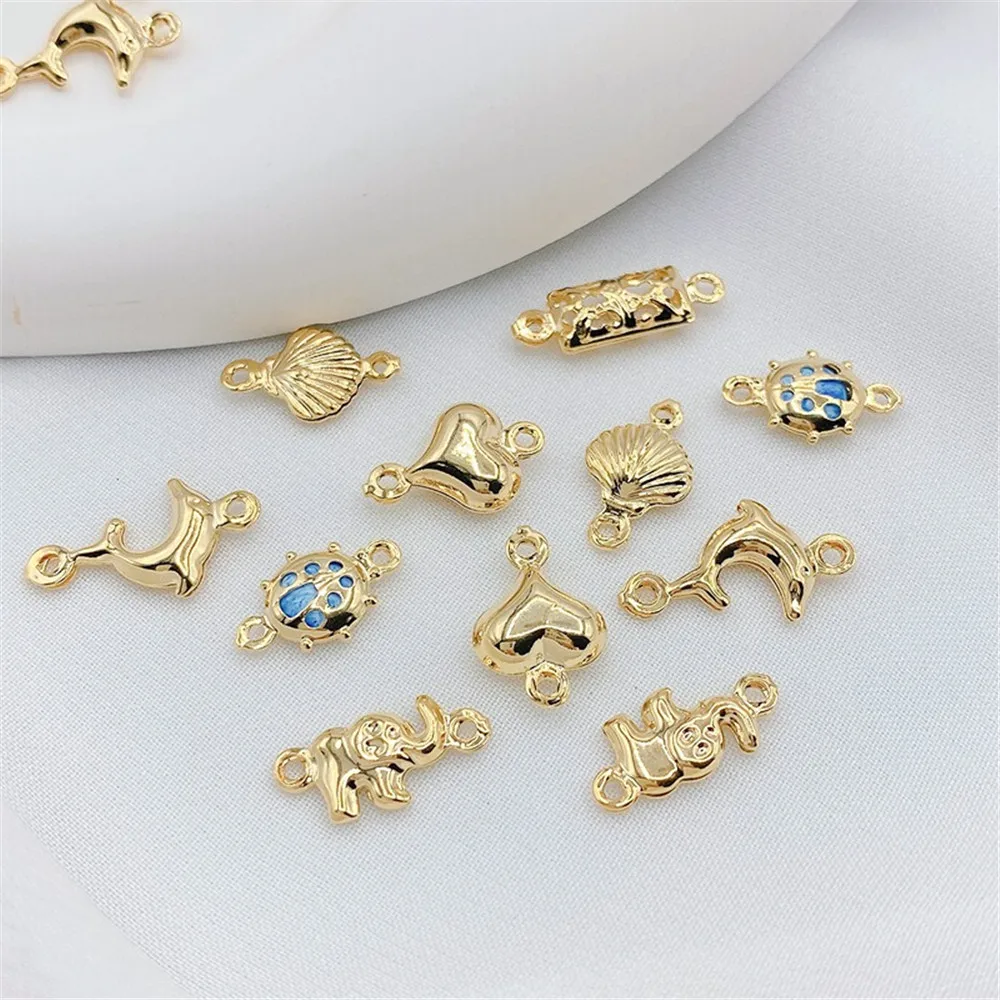 14K Gold-Color Hollow Flakes Love Dolphin Pendant Small Pendant DIY Bracelet Necklace Finishing Material Accessories L414