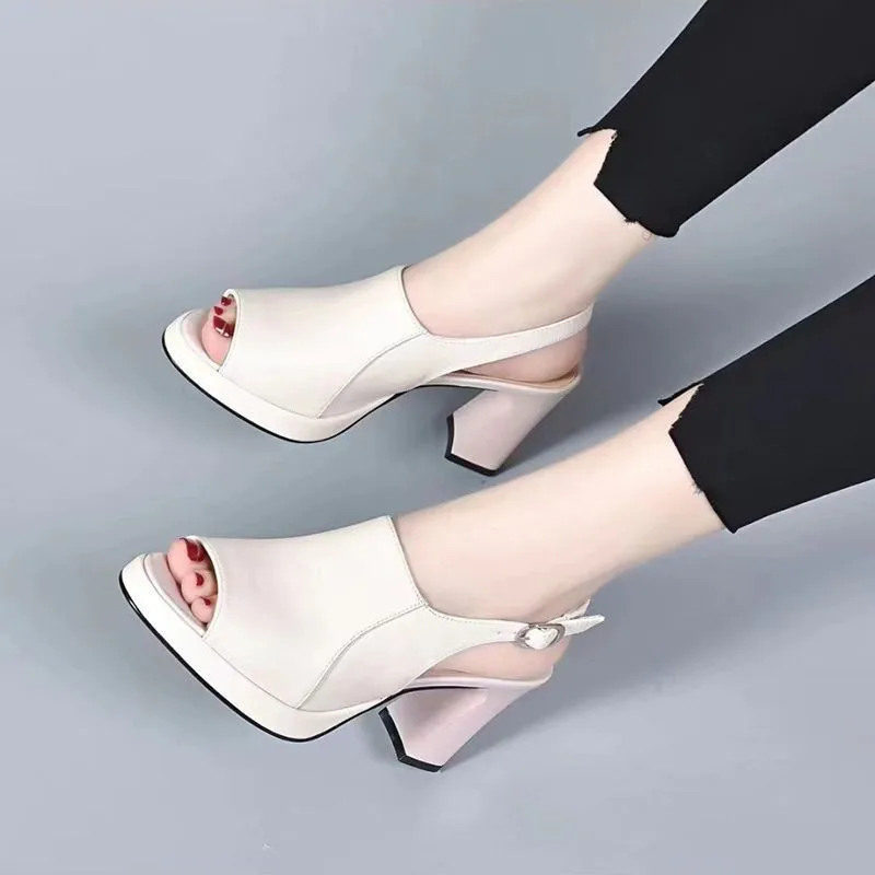 Women Fashion Fish Mouth Platform High Heels Buckle Wedge Sandals Women Shoes Female Platform Chunky High Heels Rome Sandals