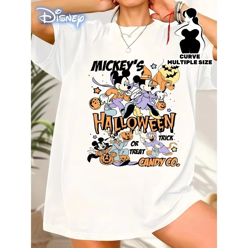 

Mickey Mouse Minnie Halloween Candy Hand-painted T-shirt 2025 Disney New Women's Plus Size Trend Loose Casual Short-sleeved Top