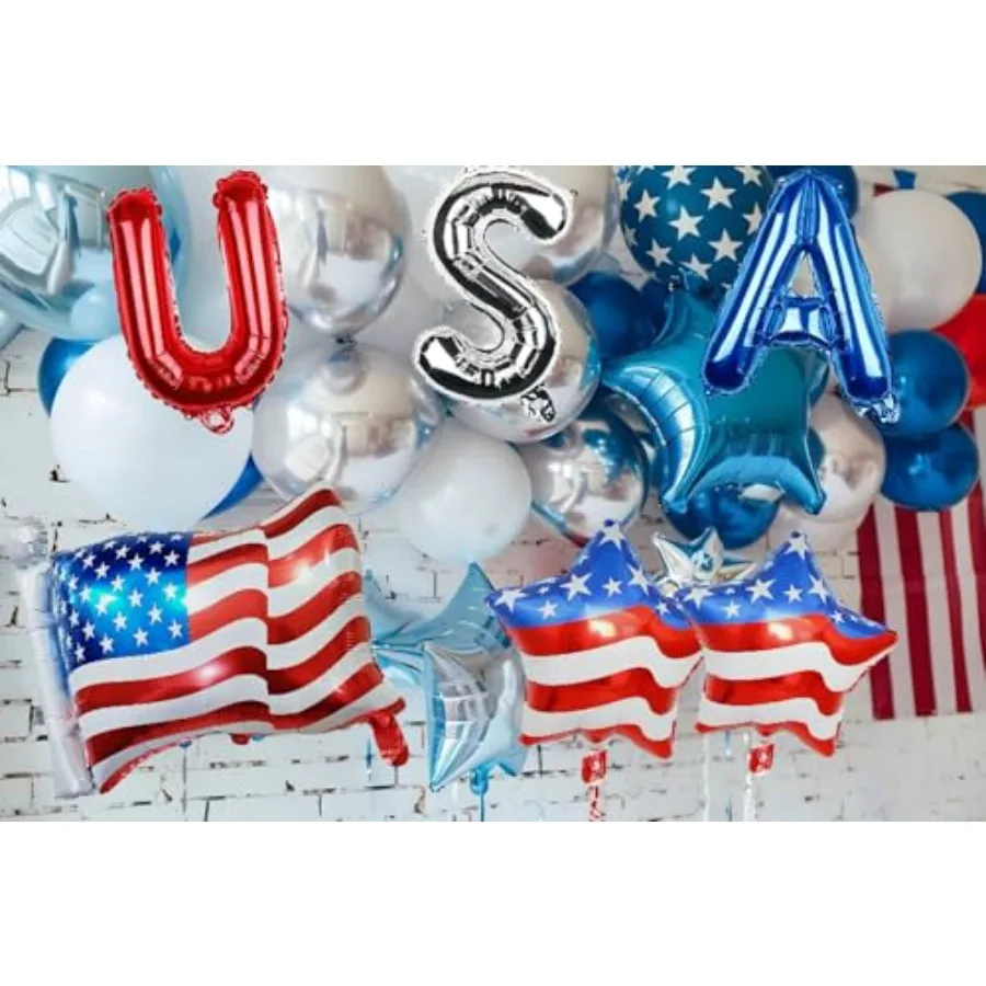 Décorations du 4 juillet, ballons rouges, blancs et bleus, décorations patriotiques de fête américaine du 4 juillet, ballons drapeau américain