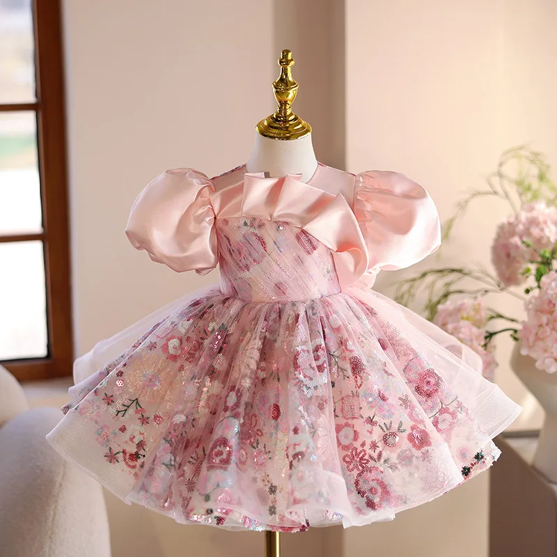 Children Light Luxury Evening Princess Ball Gown Girls Fashion Birthday Wedding Party Performance Dress g296