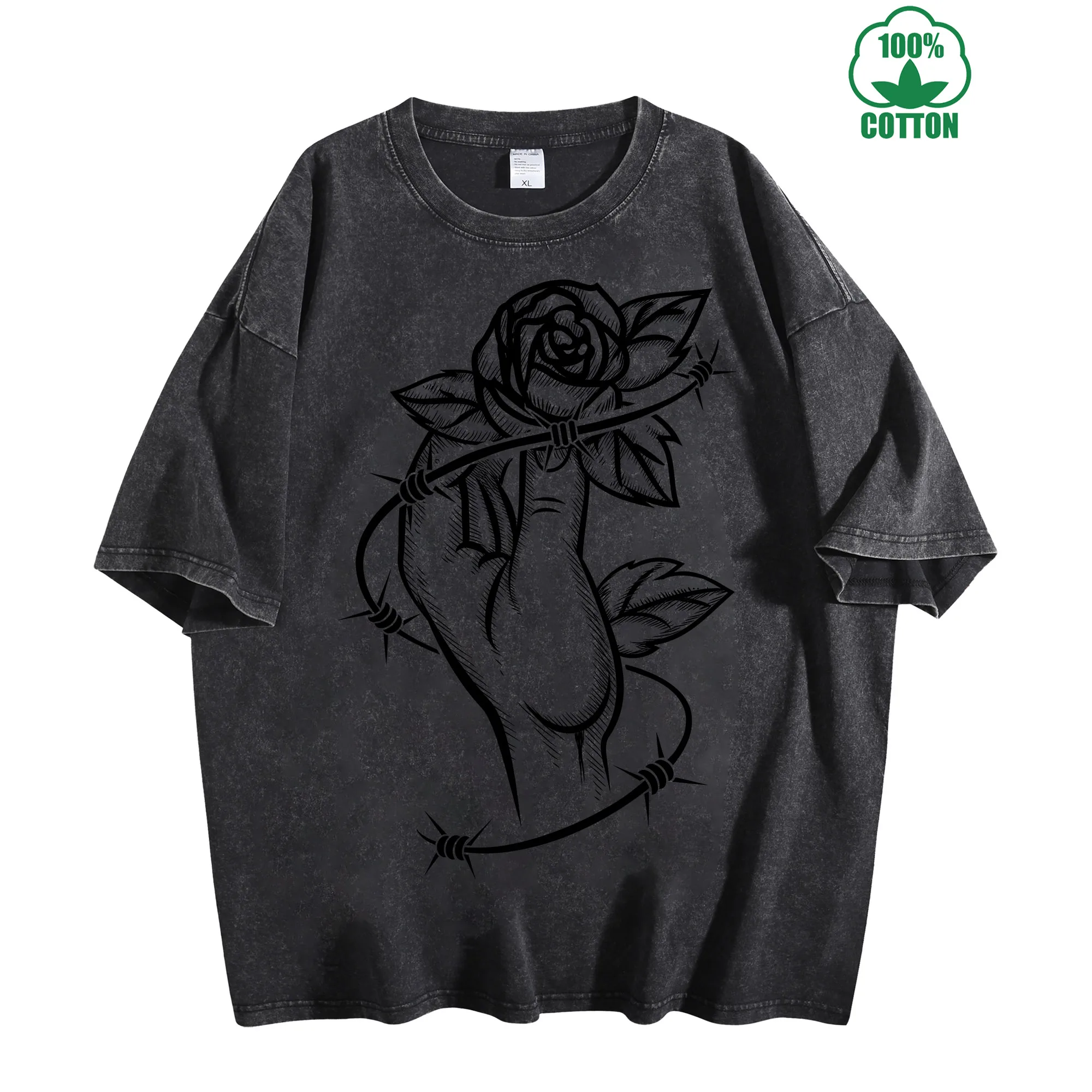 شوك أنيقة ​     تي شيرت عتيق مغسول 230 جرام 100% قطن مريح كبير الحجم ملابس الشارع للجنسين