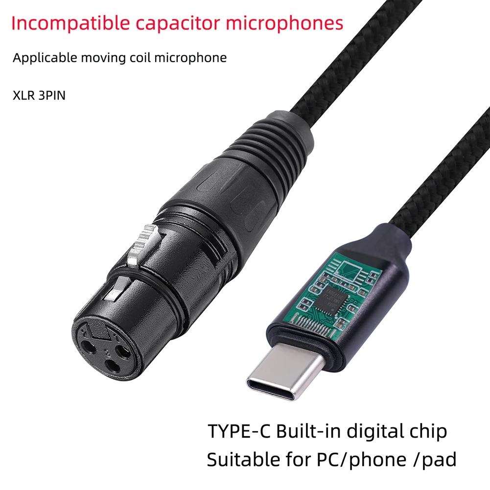 2/3m Type-C to XLR 3 Pin Microphone Audio Cable Male To Female Mic Adapter for Windows 98SE/2000/XP/VISTA/Win 7 8 10
