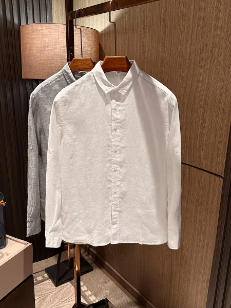 

Classic Men's Long Sleeve Linen Shirt Pure Color Versatile Business Casual Spring 2026 New Style Simple Design Youth Fashion