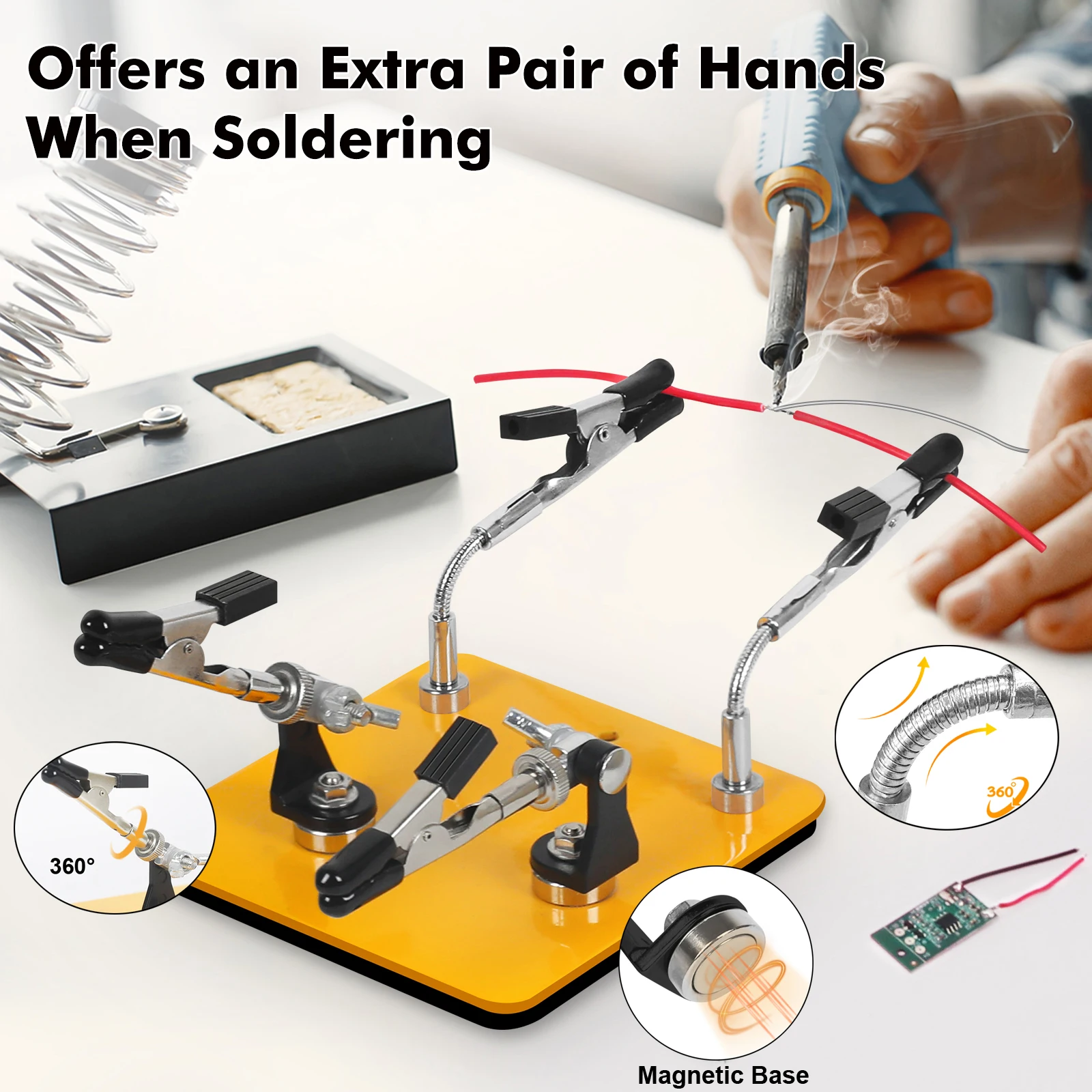 

NEWACALOX Magnetic Helping Hands Soldering Tool with Alligator Clips Flexible Metal Arms Solder Third Hand for Electronic Repair