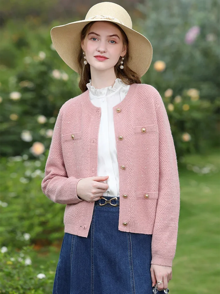 I BELIEVE YOU Fall Clothes 2024 Women New Fashion Tweed Pink Shorts Knitted Jacket Casual Luxury Female Cardigan Coat 2241145739