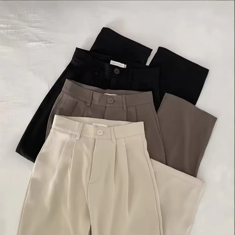 High Waist Women Suit Pants Fall Straight Office Ladies Korean Fashion Trousers Casual Button Loose Female Black Pants New 2025