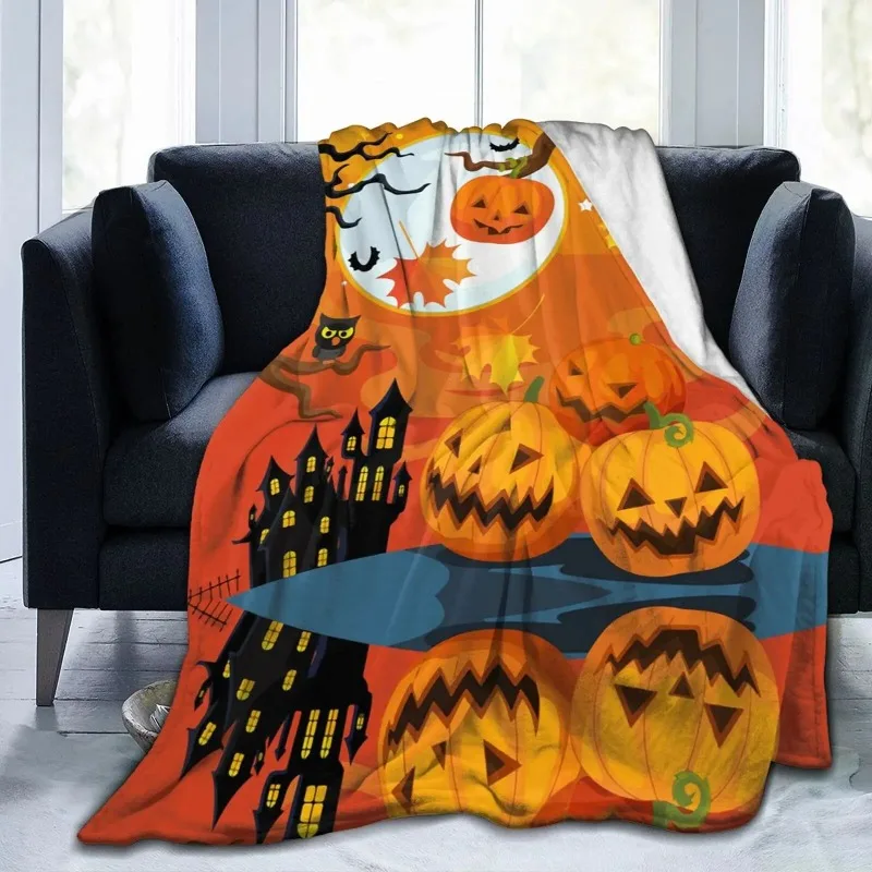 

Halloween Throw Blanket Lantern Pumpkins with for Sofa Bed Couch Chair or Dorm Super Soft Lightweight King Queen 150x200cm