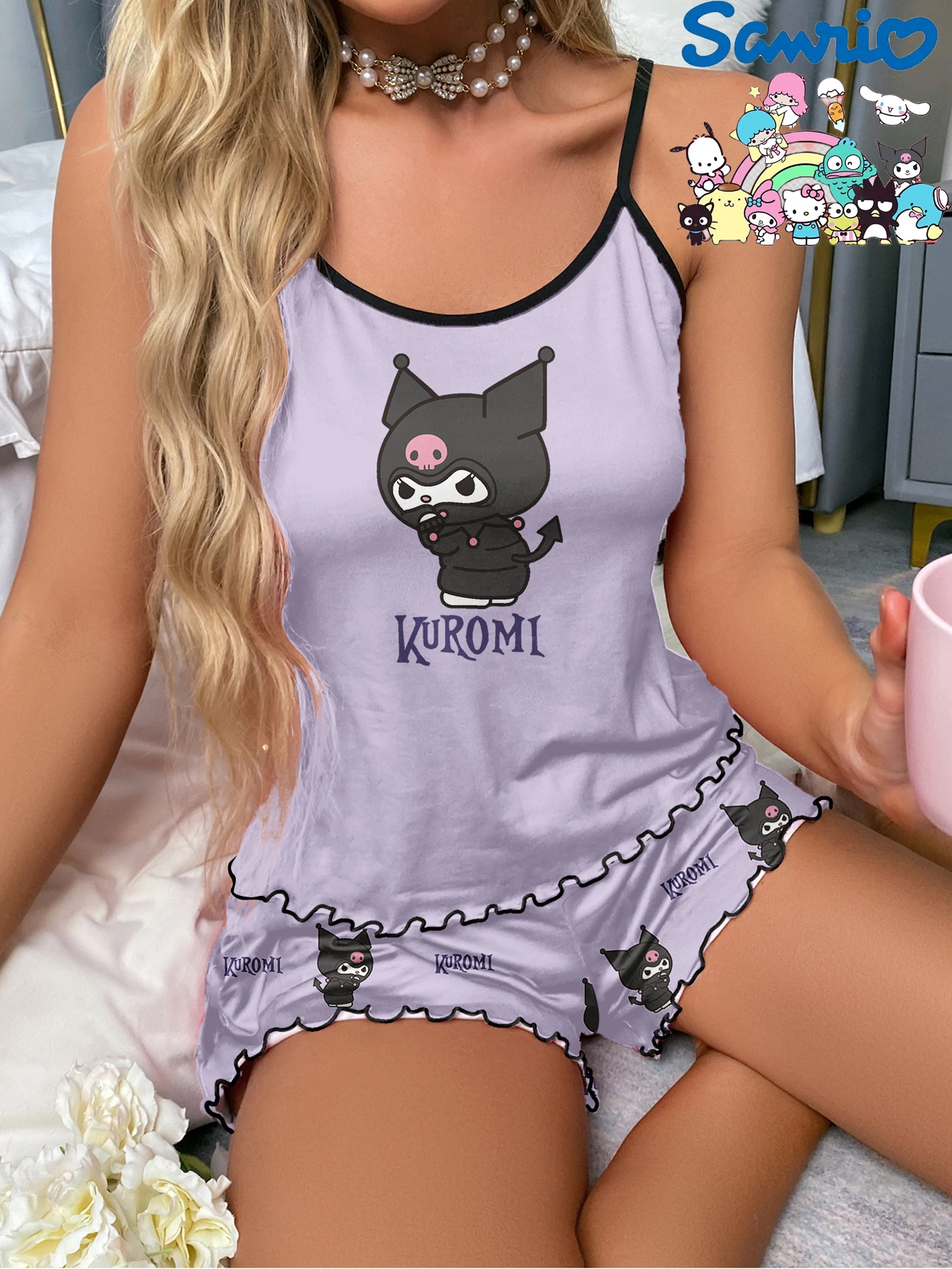 

Summer Kulomie Suspender Top Shorts Cartoon Cute Casual Pajamas Homewear Set