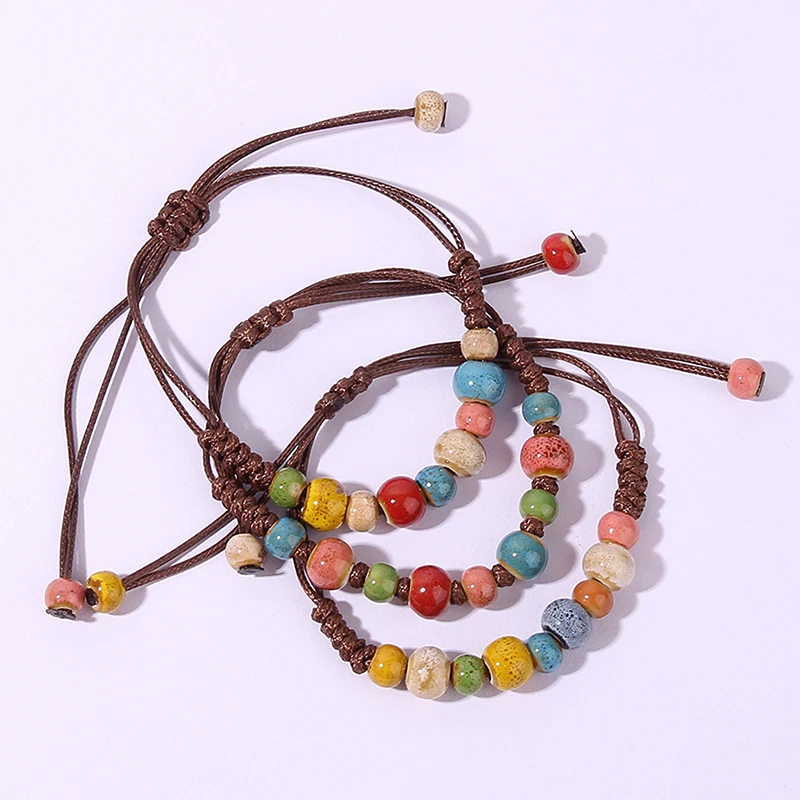 Fashion Ethnic Colorful Ceramic Beads Hand Woven Bracelet For Women Friendship Accessories