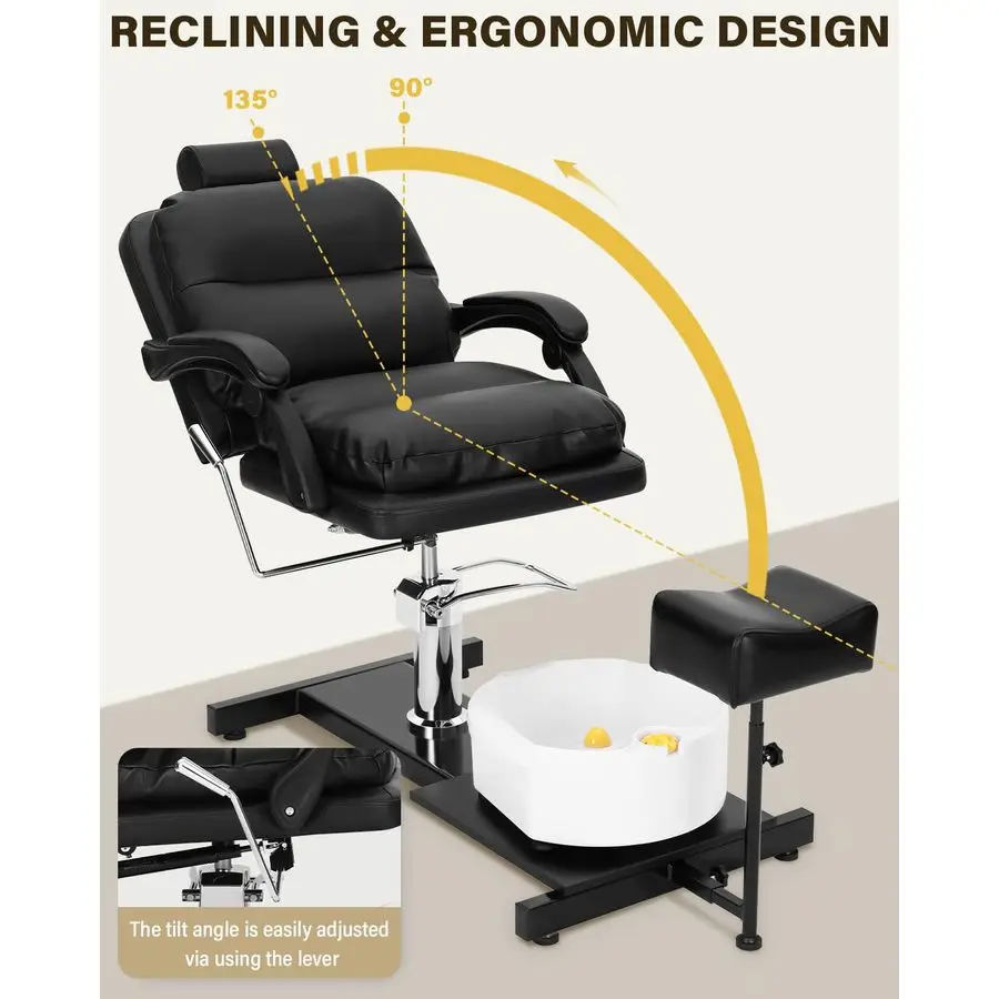 เก้าอี้นวดเท้าแบบไม่มีระบบประปา พร้อมอ่างแช่เท้าแบบพกพา ปรับระดับที่วางเท้าได้ และอ่างนวดเท้าแบบมีล้อเลื่อน