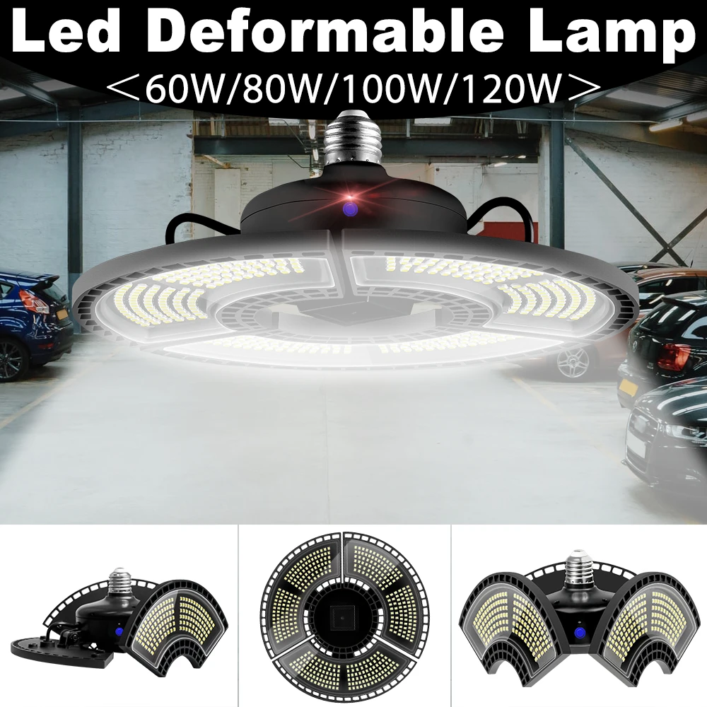 

120W 100W 80W 60W LED Light Bulb E27 Bombillas LED Deformable Garage Light Waterproof 85-265V Super Bright Warehouse UFO Lamp