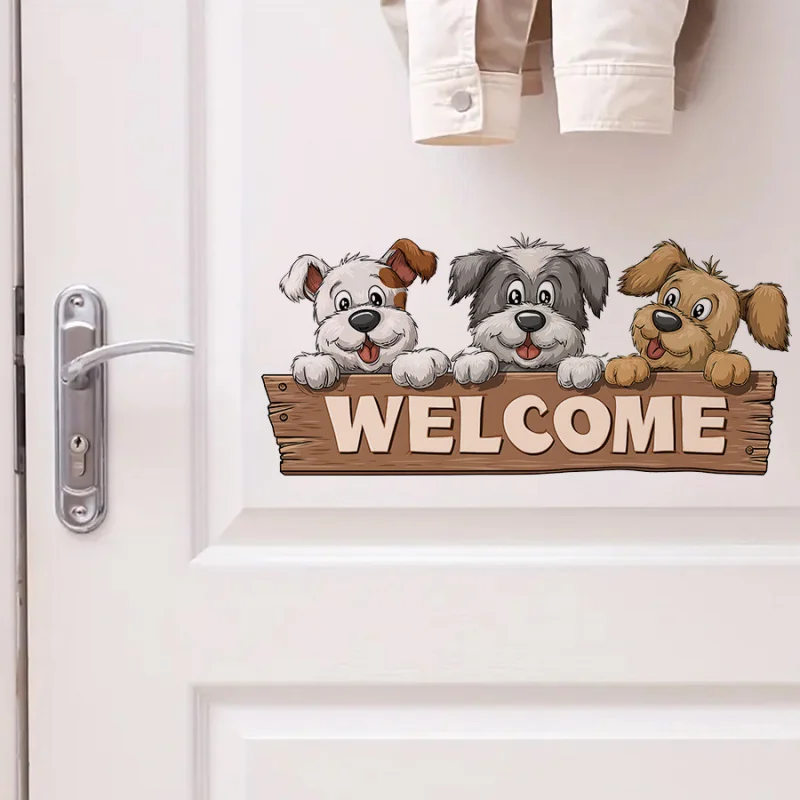 

"Welcome" Wallpaper Cartoon Puppy Door Sticker Door Bedroom Door Decoration Stickers Self-Adhesive Removable