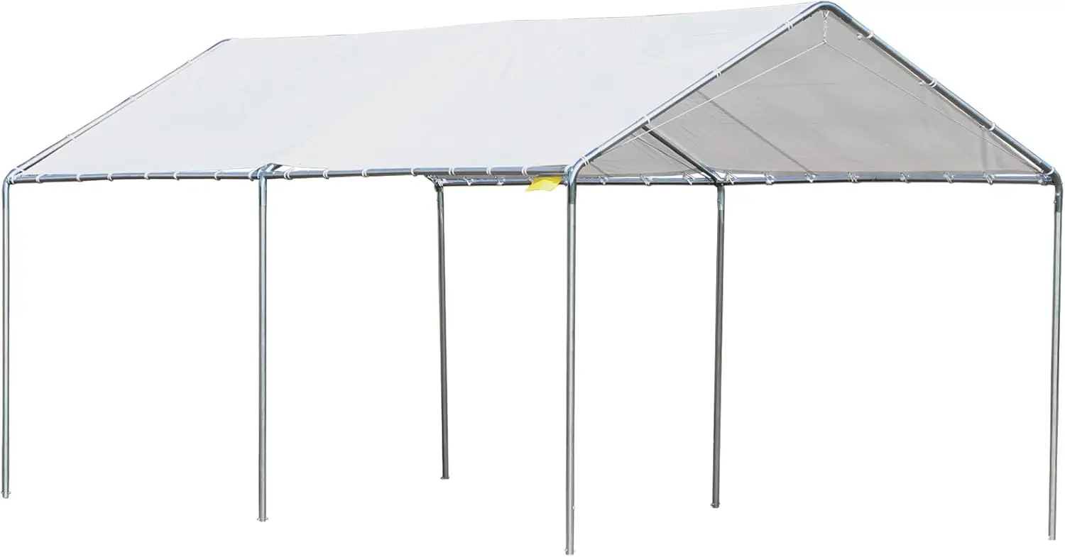 10'X20' Carport Heavy Duty Galvanized Car Canopy With Included Anchor Kit, 3 Reinforced Steel Cables, White