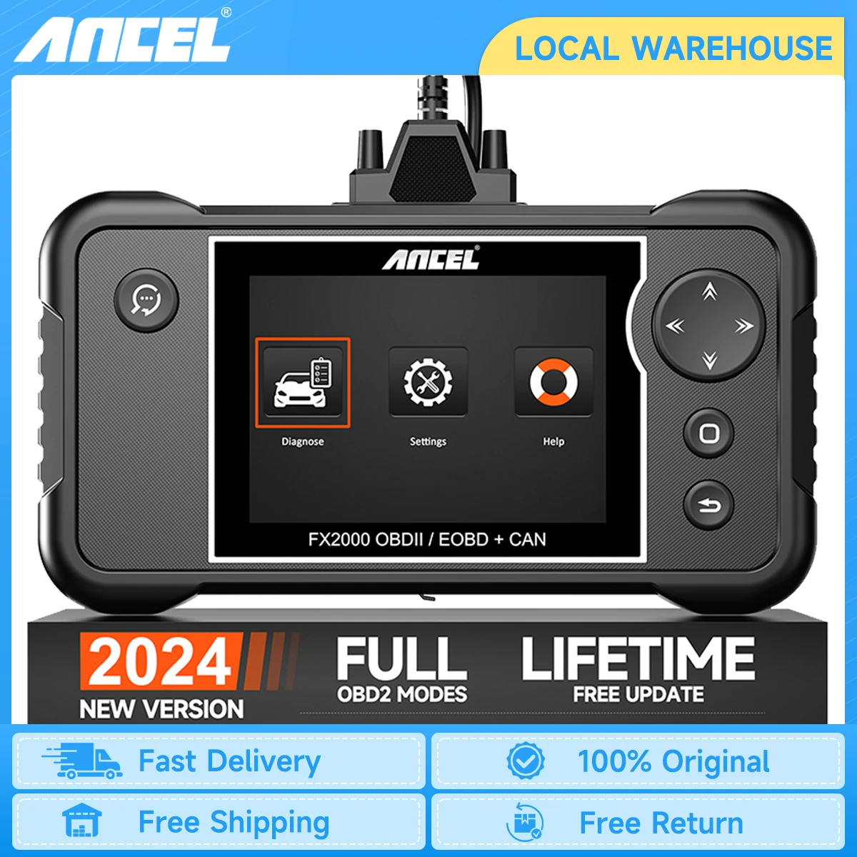 2024 Ancel FX2000 OBD2 Car Diagnostic Tool SRS Airbag Engine ABS Transmission Code Reader Professional OBD2 Automotive Scanner