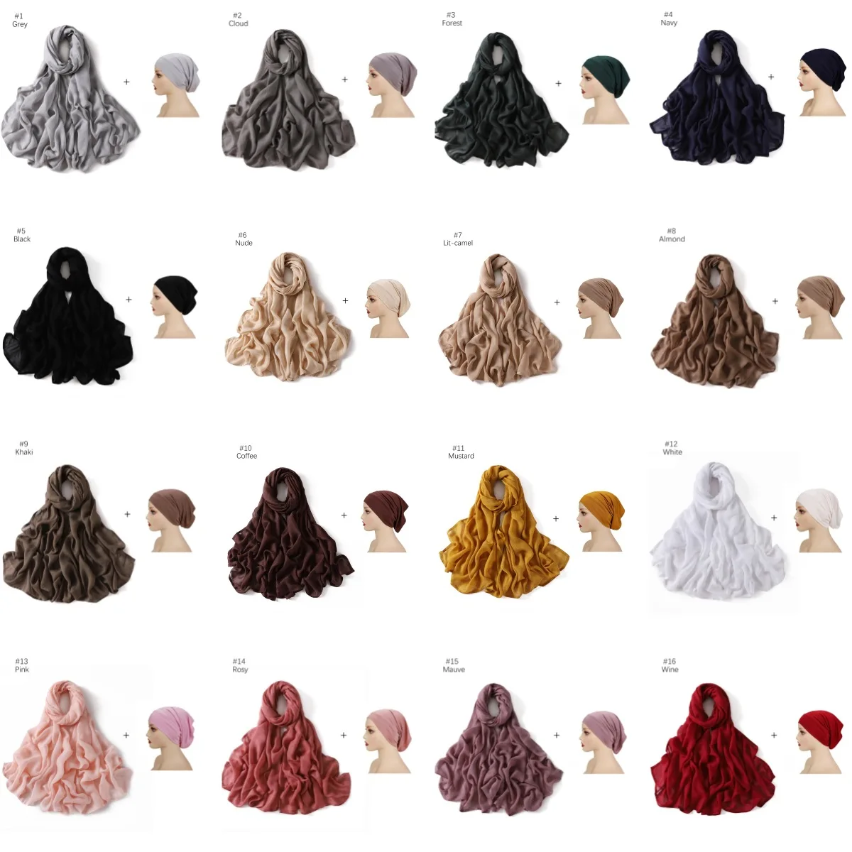 

Soft Thin Breathable Modal Long Scarf Large Size Wide Edge with Elastic Solid Color Big Tube Cap Muslim Wrap Hat Set Headscarf