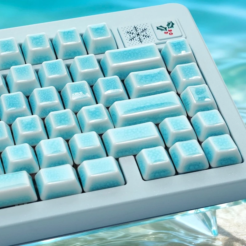 Blue Ice Crack Ceramic Keycap Set Full Set 114 Key Custom Keycaps for Mechanical Keyboard Magnetic Axis Key Caps PC Collect Gift