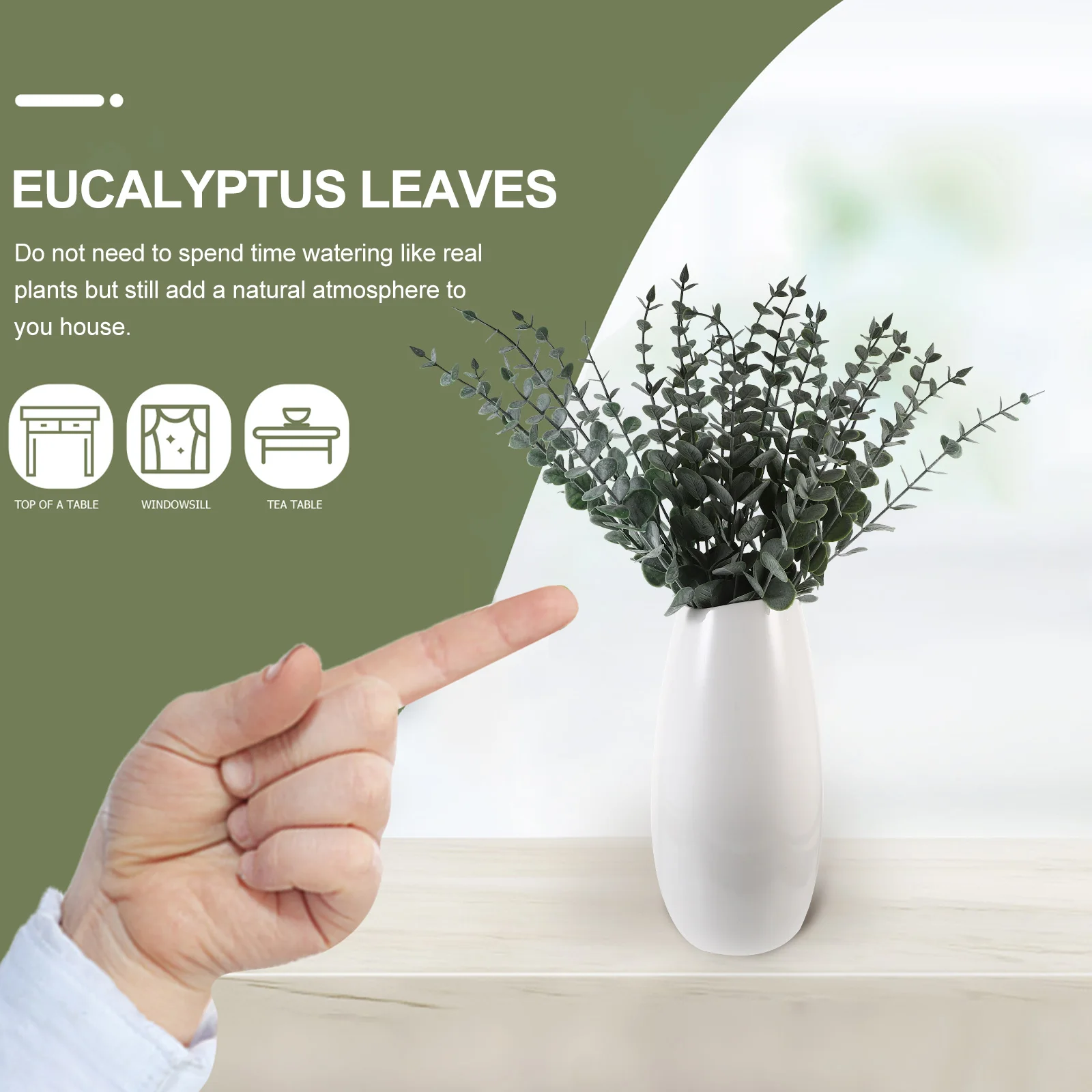 

1Set Artificial Eucalyptus Leaf Faux Eucalyptus Stem Realistic Simulation Leaves Office Plant Ornament