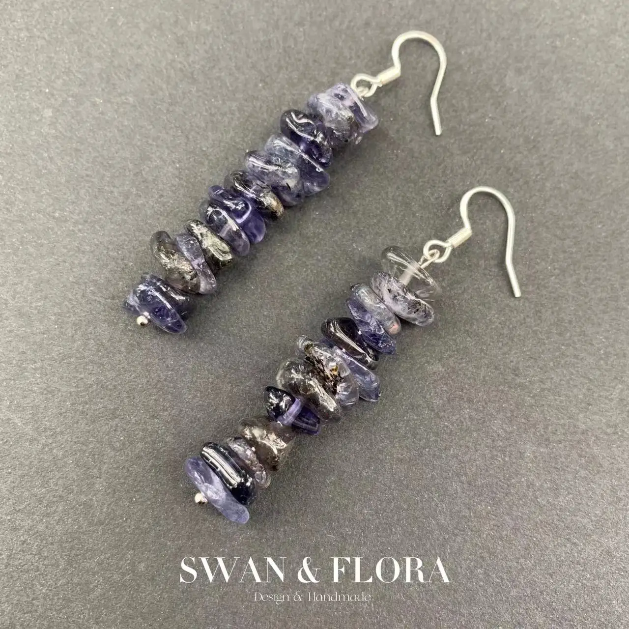 Natural iolite Earrings Silver 925 Hanging Earrings  Cordierite Original Gemstone Women High Quality Jewelry Design Handmade