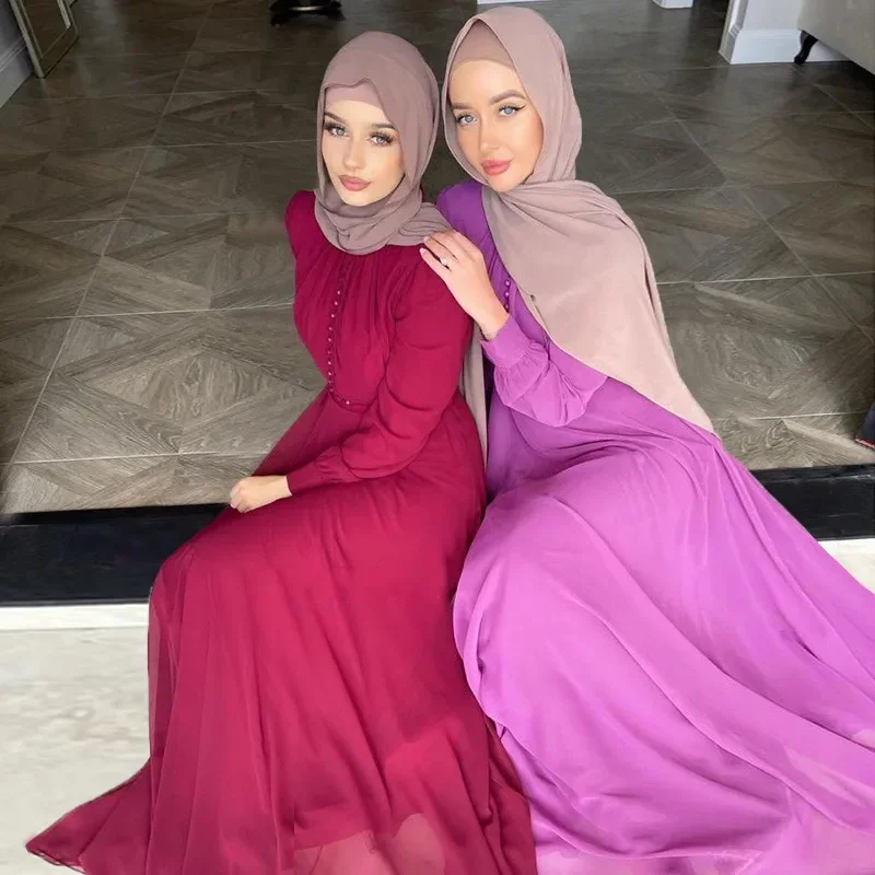 Dubaï femmes musulmanes en mousseline de soie Robe Maxi caftan turquie Abayas Eid Ramadan vêtements islamiques Djellaba Marocain Robe arabe Jalabiya