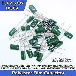 50pcs 100V 630v 1000v 3A102J 2A471J 2A102J 2A152J 153J 2A222J 223 224 2A332J 333J 2A472J 2A103J 2A473J 2A104J Polyester Film Kondensator 0.47 1nF 3.3nF 2.2nF 4.7 15 10NF 100nF