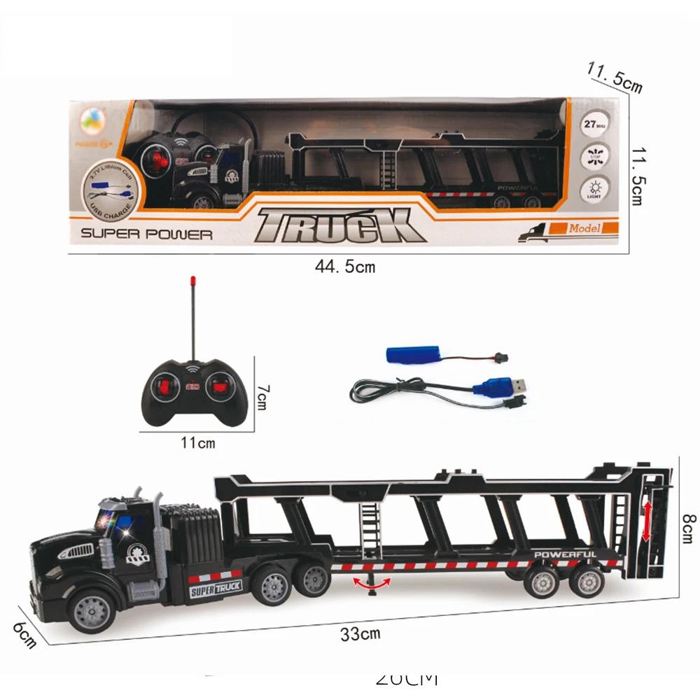 2.4G Radio Remote Control Alloy Double-decker Large Truck Tractor  4CH Charging RC Children\'s Construction Transport Vehicle Toy