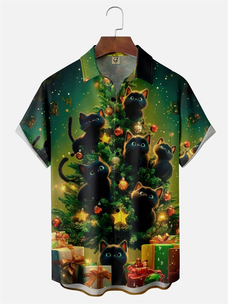 

Костюм с 3D принтом рождественской елки, пляжные рубашки для мужчин и женщин, гавайская рубашка с короткими рукавами и лацканами, модные рубашки для отпуска на пуговицах