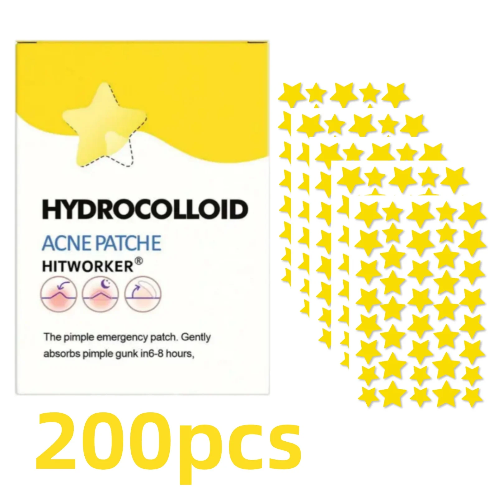 200/400 قطعة من رقع حب الشباب على شكل نجمة - خالية من الكحول، خالية من العطور، للعناية بالبشرة للجنسين، مناسبة لجميع أنواع البشرة