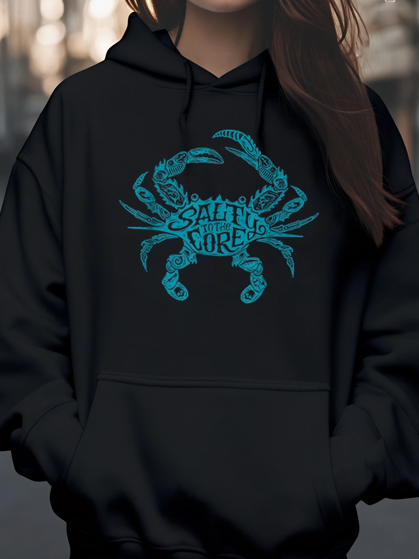 ملابس كاجوال للهالوين ذات قلنسوة آمنة بطباعة سرطان البحر للنساء