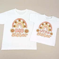 Big Sister Little Sister Rainbow Print Shirted Girls Sibling Matching Outfit Kids Summer T-shirt Tops Child Short Sleeve Clothes