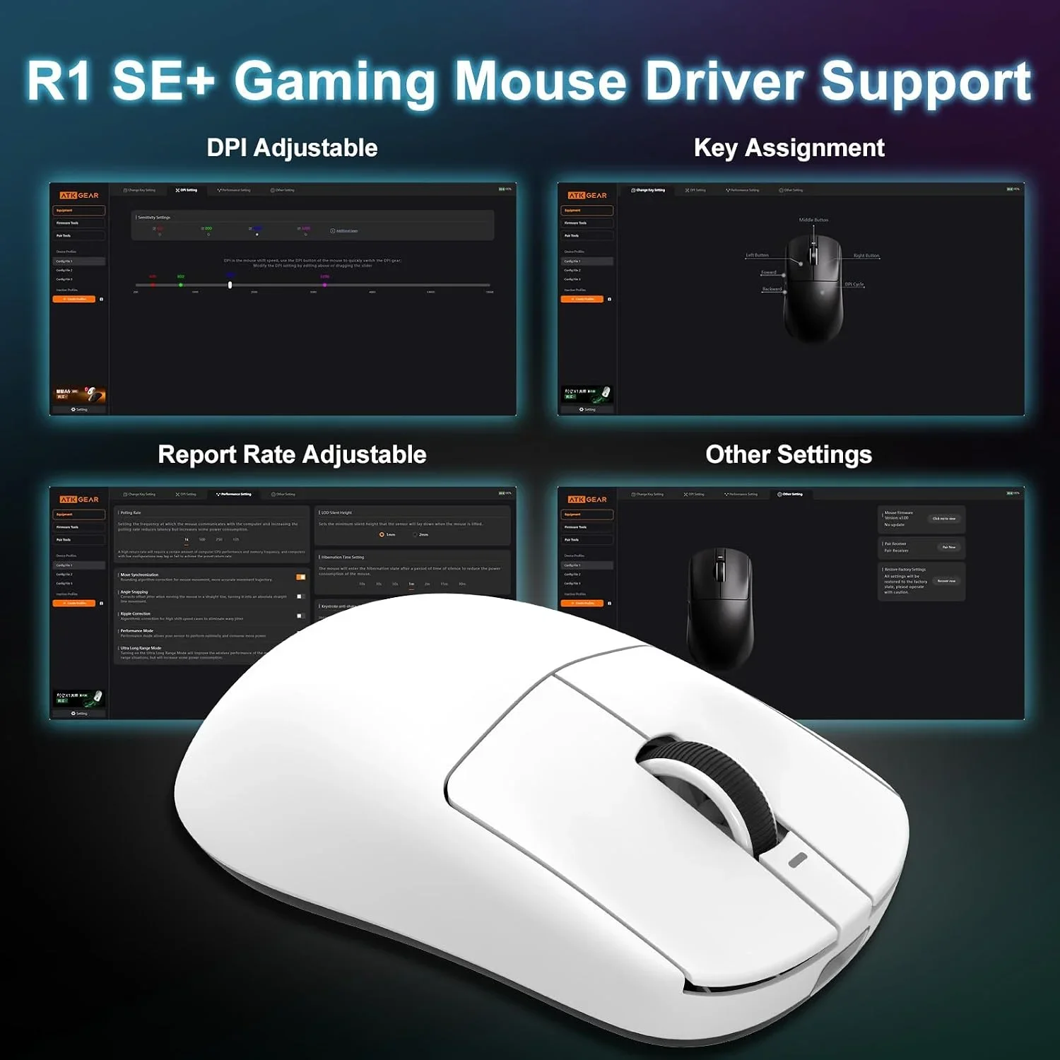 ATK VXE Dragonfly R1 Pro Max Tri-Mode Wireless Gaming Mouse PAW3395 26000DPI 800mAh R1 S Ergonomic Lightweight for FPS PC Gift image 6