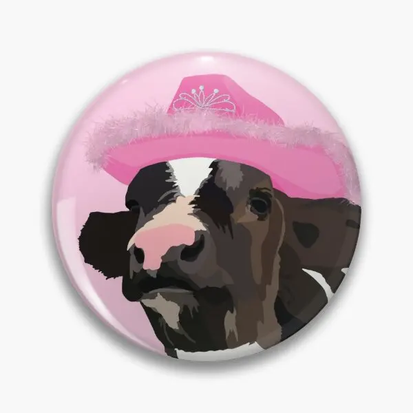 Cow With Cowboy Hat Portrait  Soft Button Pin Collar Metal Funny Fashion Women Lover Jewelry Badge Decor Cartoon Clothes Gift