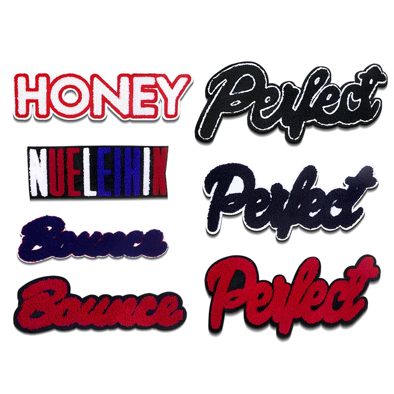 Fashion White Letter Patch Chenille Icon English Towel Embroidery Applique Patches For Clothing DIY Sew up Patch on the stickers