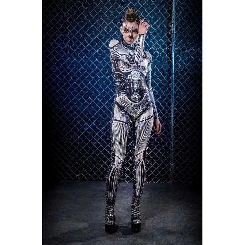 Uomo donna scheletro muscle cosplay cyber armor tute punk stampa zentai body costume Halloween party performance suit