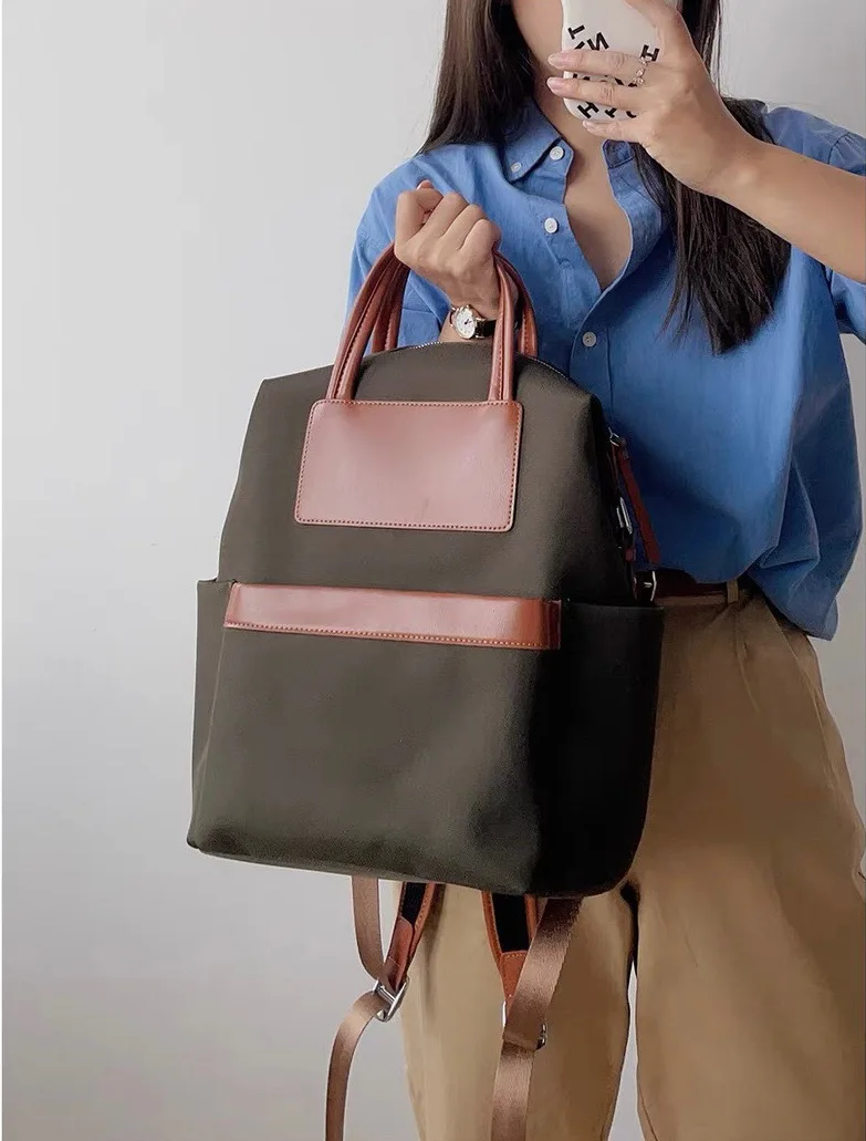 Firmranch-Sac à dos en cuir haute capacité pour femme, panneau en toile légère, cartable de voyage ComPiedmont, sac d'ordinateur tendance, nouveau, 2023