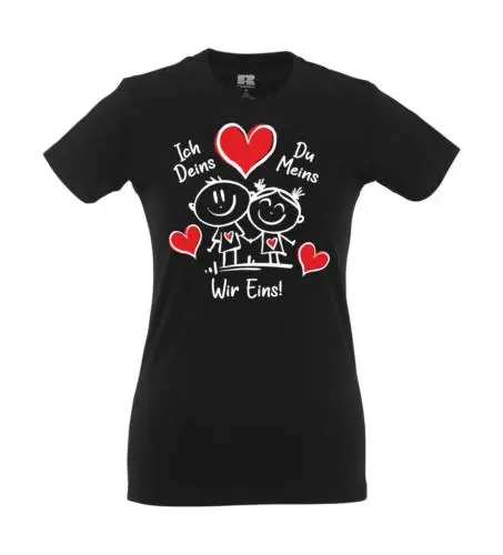 Valentinstag Jahrestag verliebte Strichmännchem Ich Deins Du Mein I Girlie Shirt