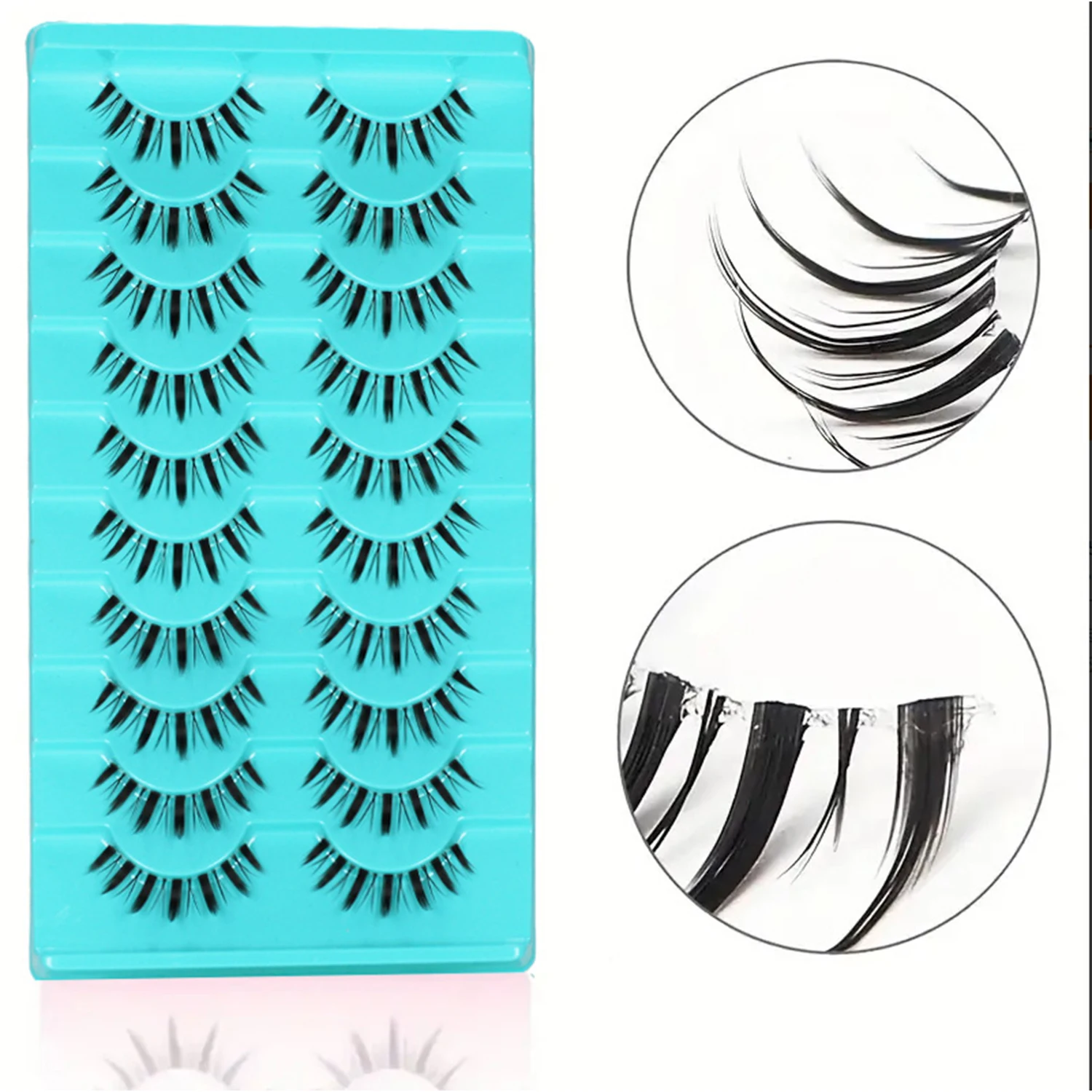 Ciglia Ciglia Manga Ciglia Cat Eye Ciglia Ciglia a spillo Ciglia arricciate Aspetto naturale sottile Ciglia finte Morbide Confezione da 10 paia