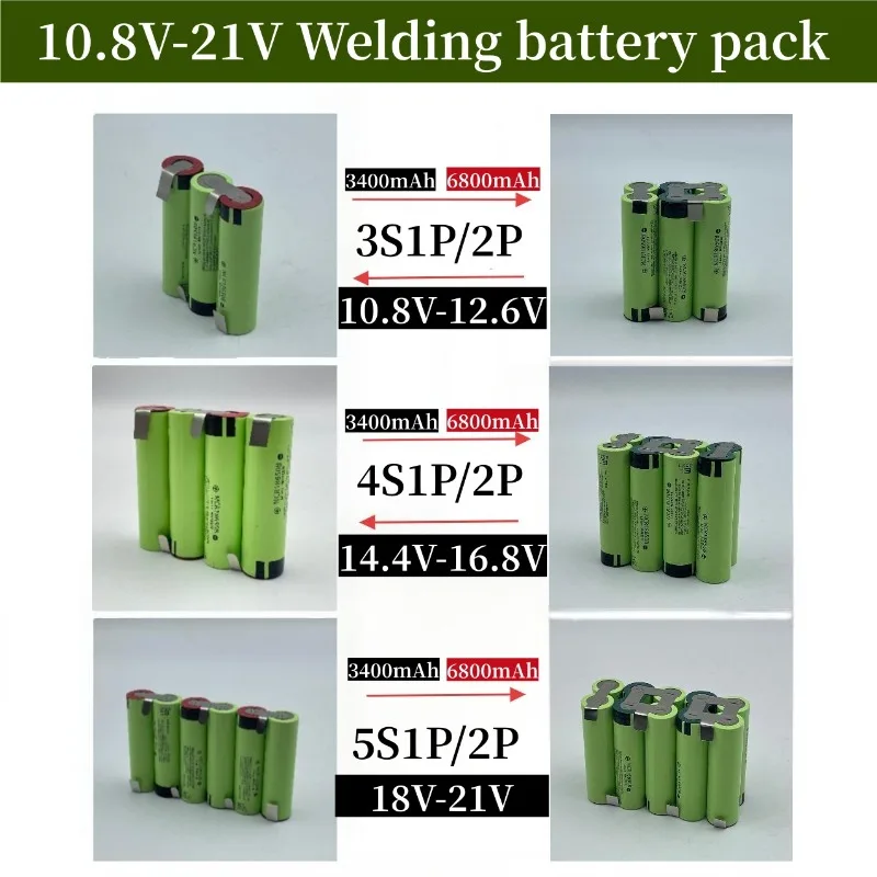 10.8V-25.2V Screwdriver Battery, 18650 Cells, 3400mAh/6800mAh, Compatible with Power Tools, Welding Packs, 3S-6S Configurations