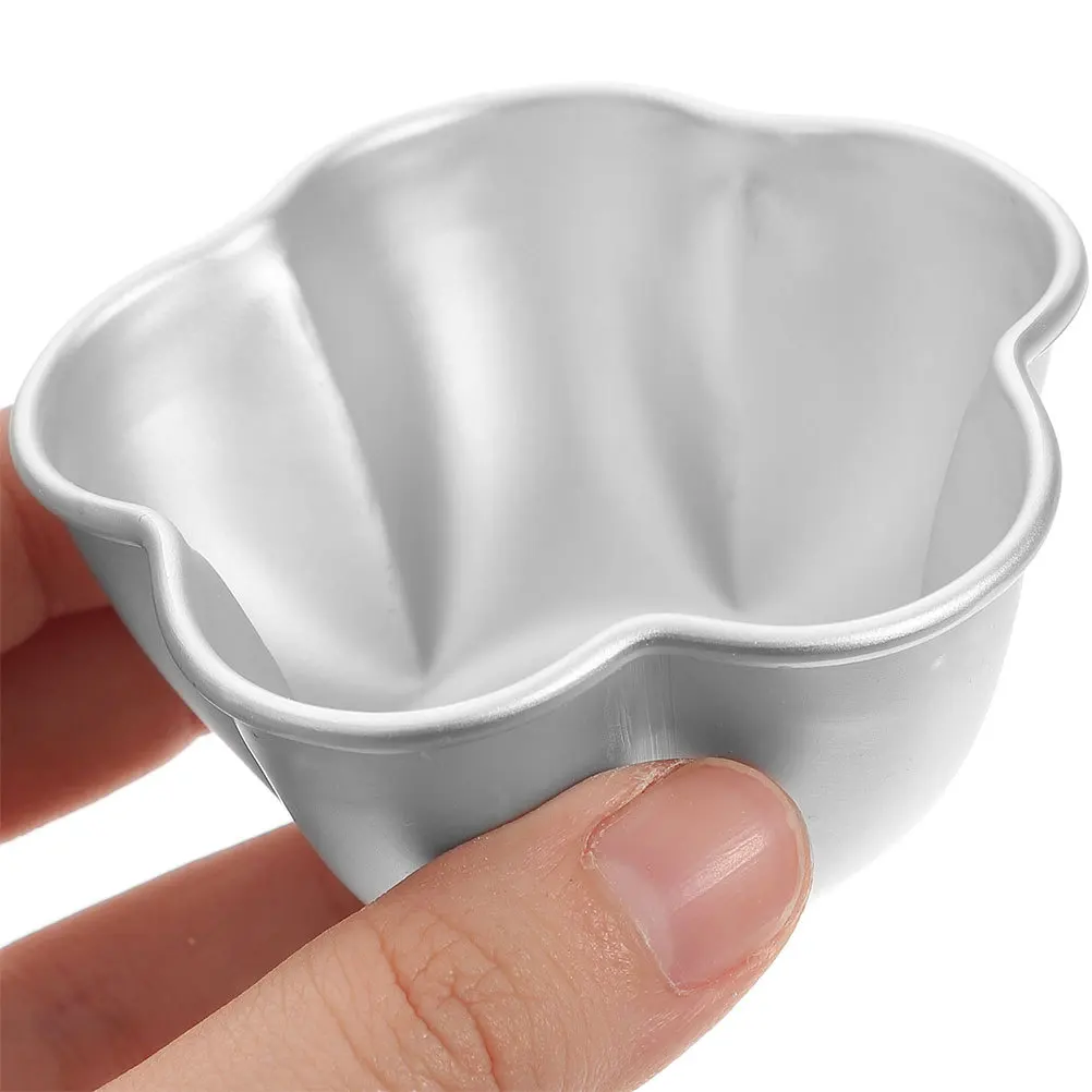 

6Pcs Mini Flower Shaped Baking Mold Aluminum Alloy Nonstick Reusable Mold for Egg Tart Pudding Cake Dessert Baking Molds