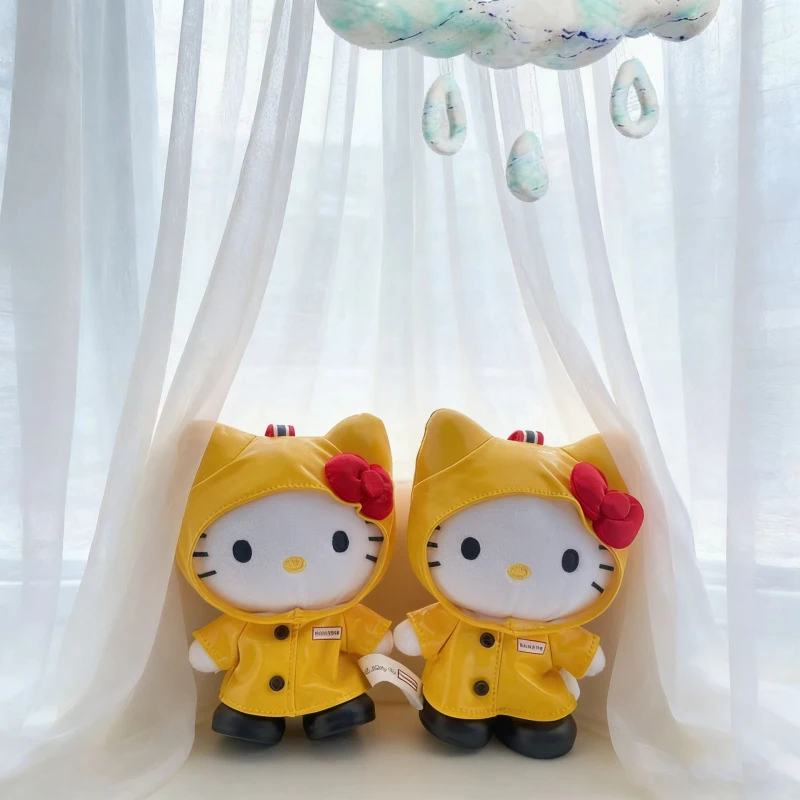 Cute Hello Kitty Plush Keychain Cartoon Yellow Raincoat KT Cat Stuffed Toys Dopamine Unique Backpack Doll Pendant Perfect Gifts