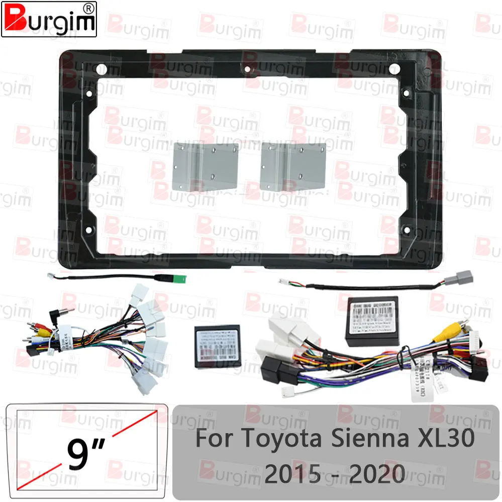 Car Radio Fascias Frame For Toyota Sienna XL30 2014-2020 9 inch 2DIN Stereo Panel Harness Wire Power Cord Cable Canbus Decoder