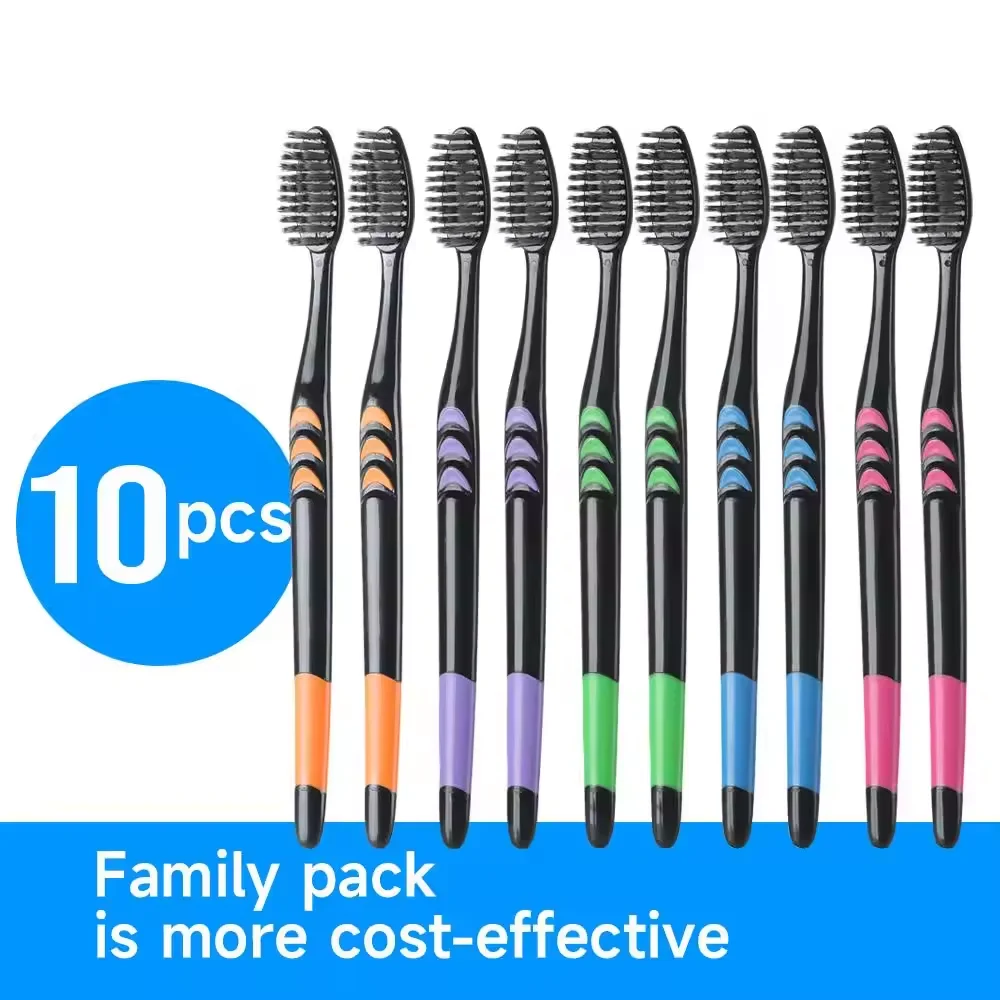 

10 Pcs Family pack toothbrush, Bamboo Charcoal Soft Bristles Toothbrush, Travel Carry，Color random