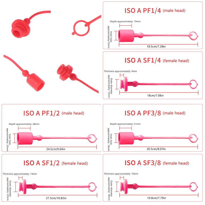 1 par de acoplador rápido hidráulico, tampa contra poeira masculina e tampa de plugue fêmea, conector rápido hidráulico de borracha pe, capa contra poeira masculina