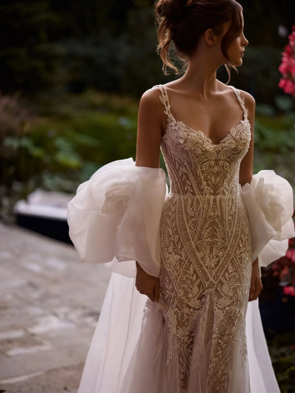 Luxury Embroidery Beaded Mermaid Long Wedding Dress With 3D Flower Shawl Lace Appliques Bridal Gown Customized Dresses For Bride