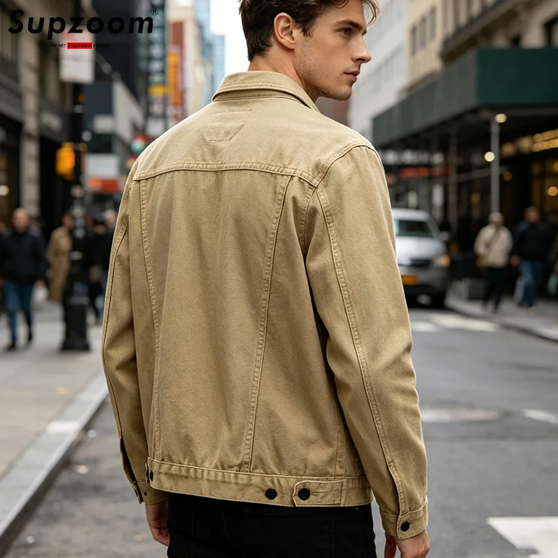 Supzoom New Arrival Top Fashion Men Casual Denim Jeans Single Breasted Cotton Solid Turn-down Collar Short Bomber Jacket
