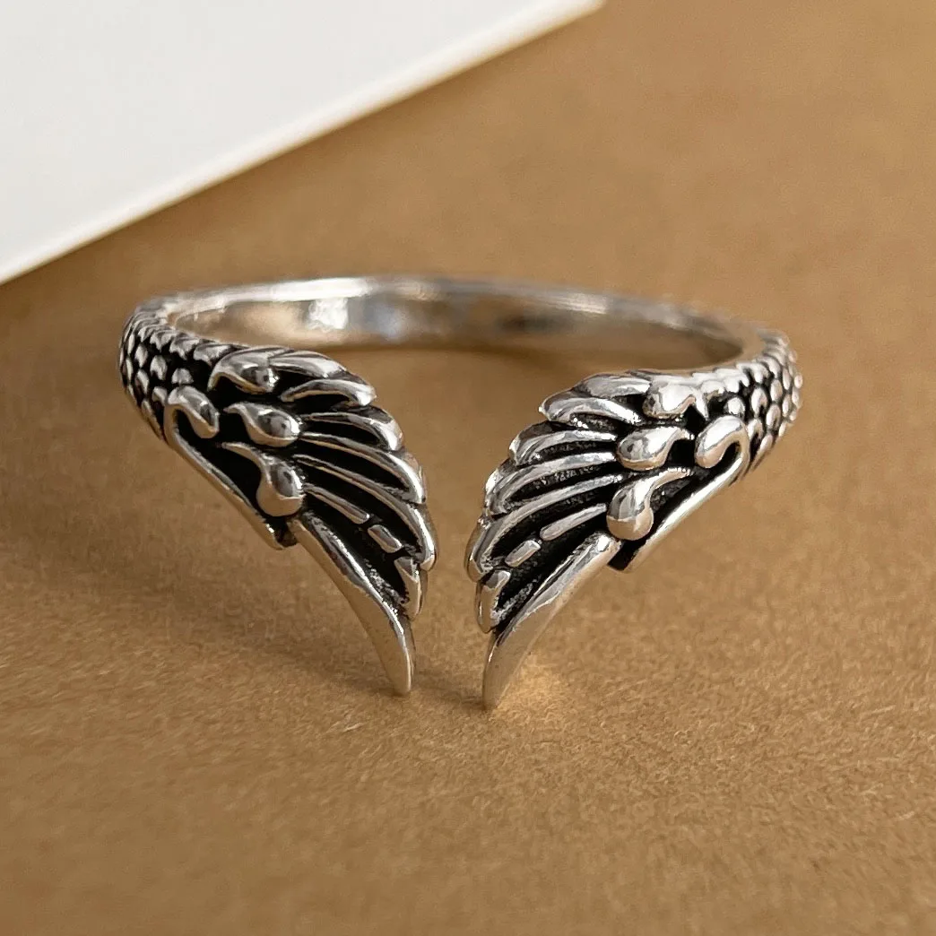 925 Sterling Silver Rings for Women Couple Minimalist Handmade Simple Retro Wing Ring Fine Jewelry Gift Prevent Allergy - Image 4